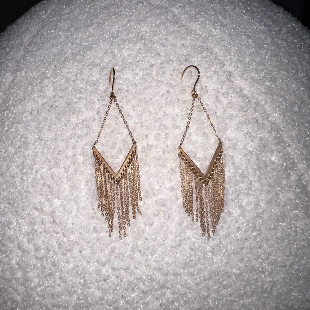 Elegant 14K Solid Gold Dangle Fringe Earrings